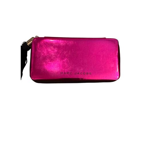 Marc Jacobs Metallic Pink Zip Around Makeup Case Black Tassel Small 6.5x3.5x1.5" - Picture 4 of 5